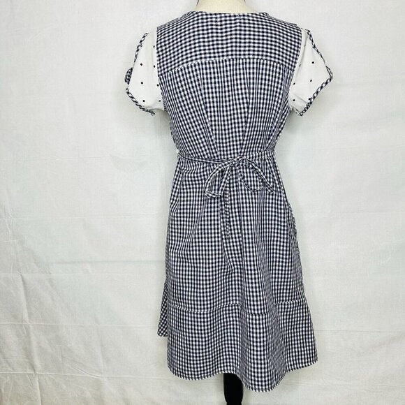Zara Dress Size M Blue White Gingham Check Shift Short-Sleeve Tie Back - Picture 9 of 11